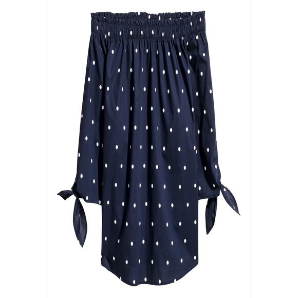 NWT H&M Blue and White Polka Dot Off the Shoulder Top Sz 10 - Picture 2 of 6